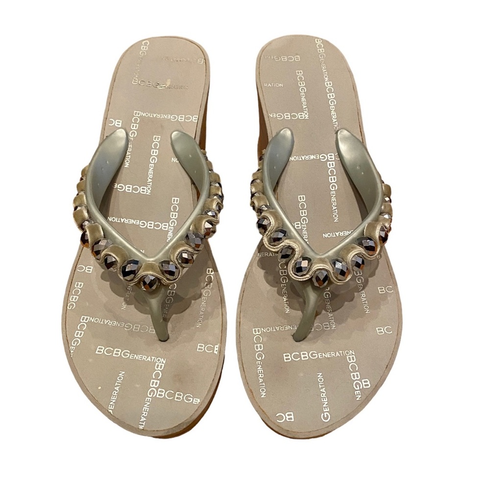 BCBGeneration Gray Wedge Flip Flops